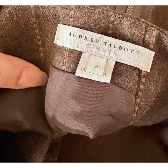 Audrey Talbott Carmel Brown Wool Cashmere Skirt Size 6 Back Zip Pinstripe - Picture 3 of 7